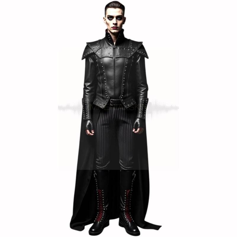 Gothic Black Leather Costume - Studded Warrior Coat With Red Lining For Fantasy Larp von ImperialSkin