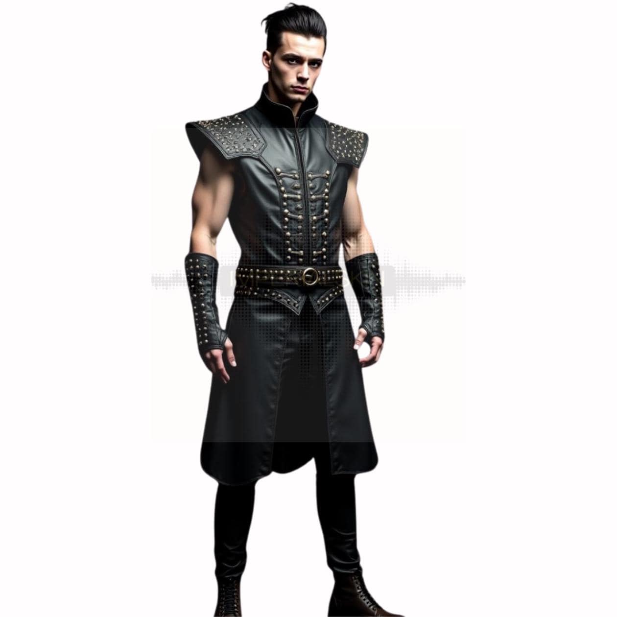 Gothic Men's Black Studded Leather Costume Vest With Arm Guards - Medieval Warrior Outfit - Stylish Cosplay Armor Gothic Men's Black Studded Leather Costume Vest With Arm Guards - Medieval Warrior Outfit - Stylish Cosplay Armor von ImperialSkin