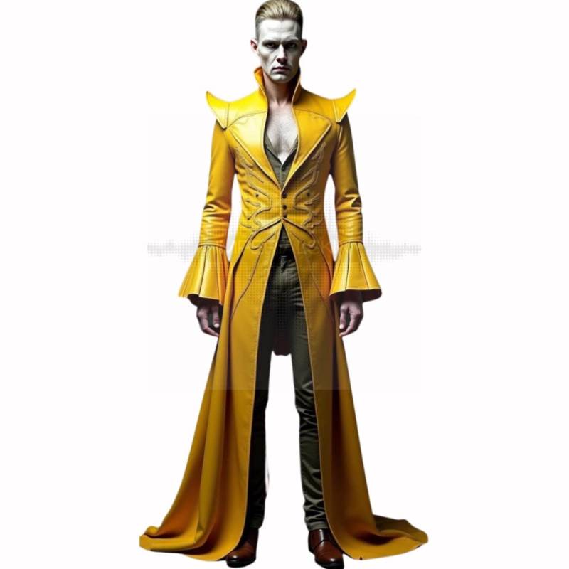 Gothic Yellow Tailcoat With Flared Sleeves - High Collar Men's Steampunk Long Coat - Stylish Floor-Length Leather Coat-Elegant Victorian Coat von ImperialSkin