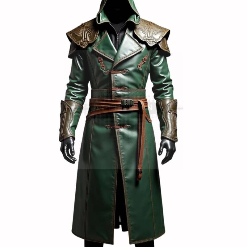 Handcrafted Larp Green Leather Coat - Medieval Steampunk Long Coat With Shoulder Armor von ImperialSkin