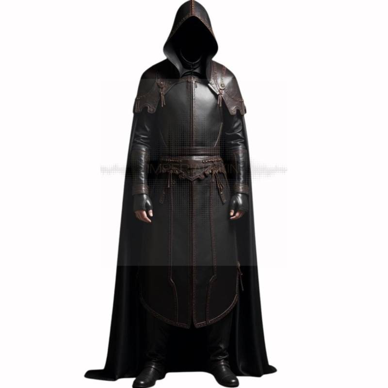 Medieval Assassin Leather Armor With Cloak - Dark Fantasy Costume Hood Gothic Knight Cosplay Outfit Larp Warrior Set von ImperialSkin