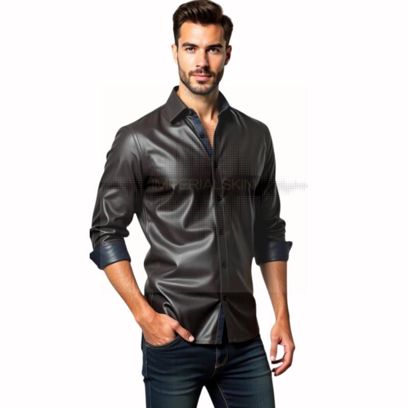 Premium Quality Men's Black Leather Button-Up Shirt - Modern Handcrafted Luxury Trendy von ImperialSkin
