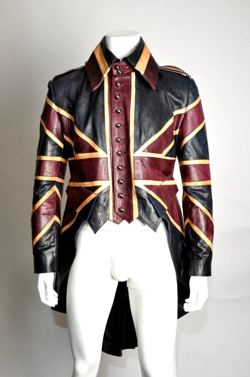 Herren Leder Tailcoat Union Jack Flag Exclusive Steampunk Jacke Impero London Maßgeschneidert von ImperoLondon