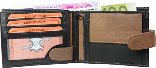 Herrengeldbörse Portemonnaie Echt Leder mit Außenriegel schwarz (schwarz/tan) von Impex