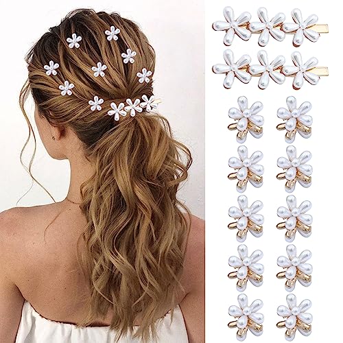 12 Stück Pearl Haarspangen, Pearl Kleiner Haarspangen Mini Blumen Haarspange Blumen Perlen Haarklammer Clips, für Damen Mädchen Geburtstag und Hochzeitsfeier von Impoditiongs