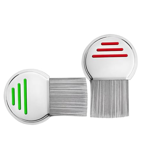 2 Stück Edelstahl extra fein Läusekamm,Floh Tränenfleckentferner Kamm,für Baby Kinder Erwachsene und Haustier(Rot und Grün) von Impoditiongs