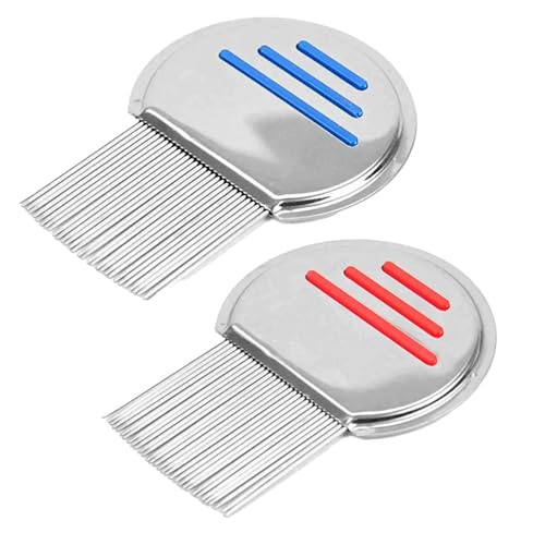 2 Stück Läusekamm,Edelstahl extra fein Läusekamm,Für Baby Kinder Erwachsene und Haustier(Rot und Blau) von Impoditiongs