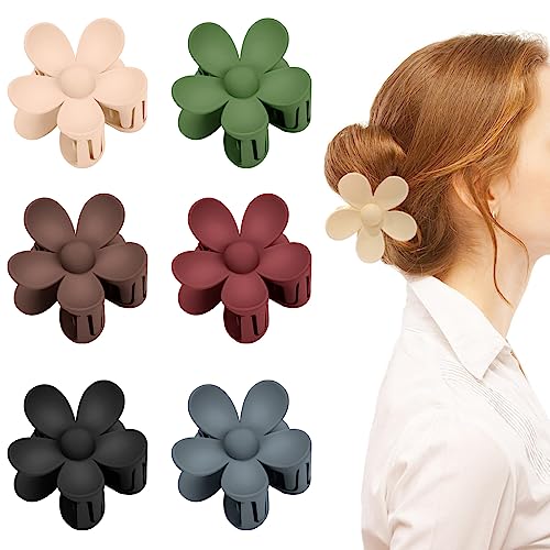 6 Stück Große Klauen Haarspangen, Acryl Haarspangen Damen Niedliche Matte Flower Hair Clips, Blütenform Rutschfest Haarspangen Kunststoff Haar Krallen Haarklammern für Frauen Mädchen,6 Colors… von Impoditiongs