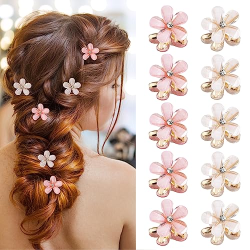 Mini Diamant Haarspangen, 10 Stück Kleiner Haarspangen Mini Blumen Haarspange Blumen Perlen Haarklammer Clips, für Damen Mädchen Geburtstag und Hochzeitsfeier(Weiß+Rosa) von Impoditiongs