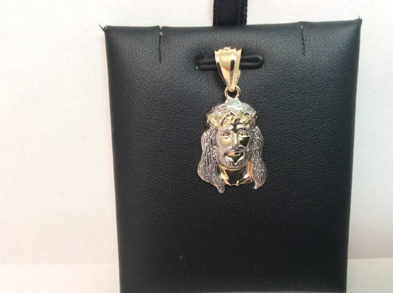 1, 90 Gramm Herren Damen 10K Gelb Zweifarbiges Gold Kleiner Jesus Gesicht Charm Anhänger von ImpressedJewelry1