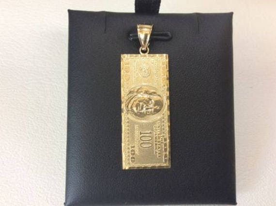 10K Solid Gelb Echtes Gold Hundert Dollar Anhänger-100 Bill Geld Charme 4.00Gramm von ImpressedJewelry1