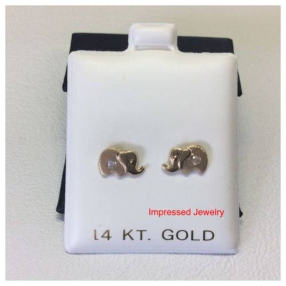 14K Echt Gelbgold Elefant Post Ohrstecker Glänzend Cz Ohrringe Baby Kinder Schraube Zurück von ImpressedJewelry1