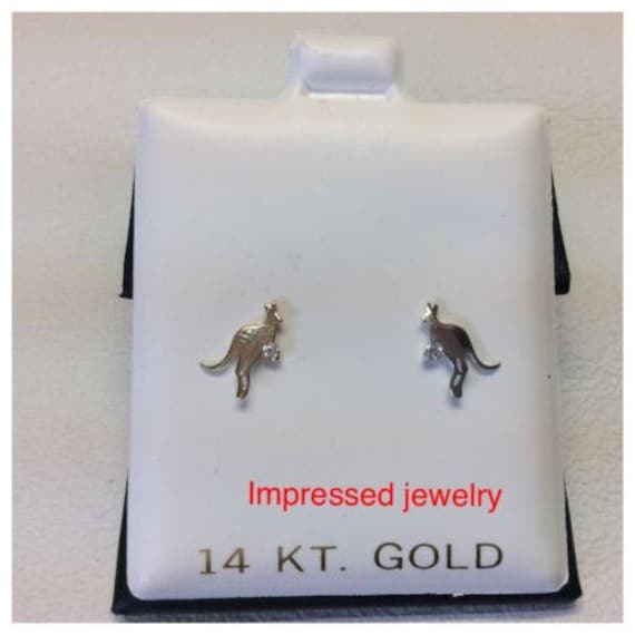 14K Gelb/Weiß Echt Gold Känguru Cz Stein Ohrstecker Sicher Kinder Ohrringe von ImpressedJewelry1