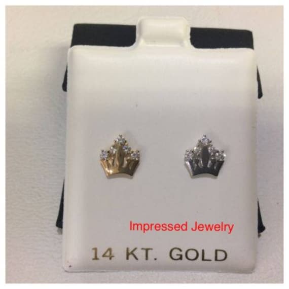 14K Gelb/Weiß Echt Gold Prinzessin Krone Cubic Cz Kinder Screwback Ohrstecker von ImpressedJewelry1