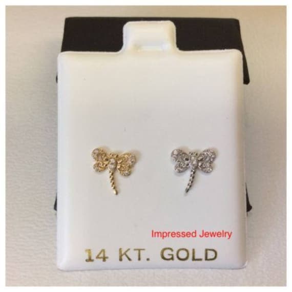 14K Gelb/Weiß Echtgold Ganzkörper-Schmetterlings-Bolzen-Cz-Ohrringe Screw Backs Kinder Frauen Baby von ImpressedJewelry1