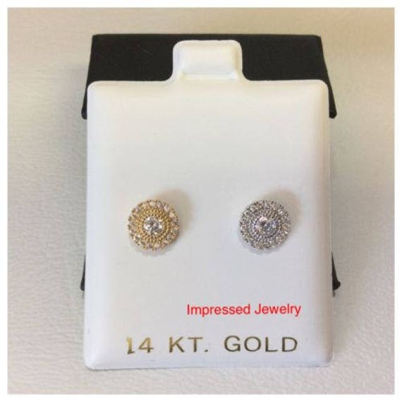 14K Gelb/Weiß Echtgold Runde Cz Bazel Ohrstecker Ohrringe Schraube Verschlüsse Kinder Frauen Mann von ImpressedJewelry1