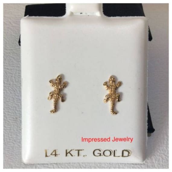 14K Gelb Echt Gold Eidechse Gecko Iguana Förmige Screwback Kinder Baby Ohrstecker von ImpressedJewelry1