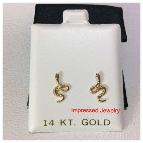 14K Gelb Echt Gold Schlange Geformt Sichere Kinder Frauen Ohrstecker von ImpressedJewelry1