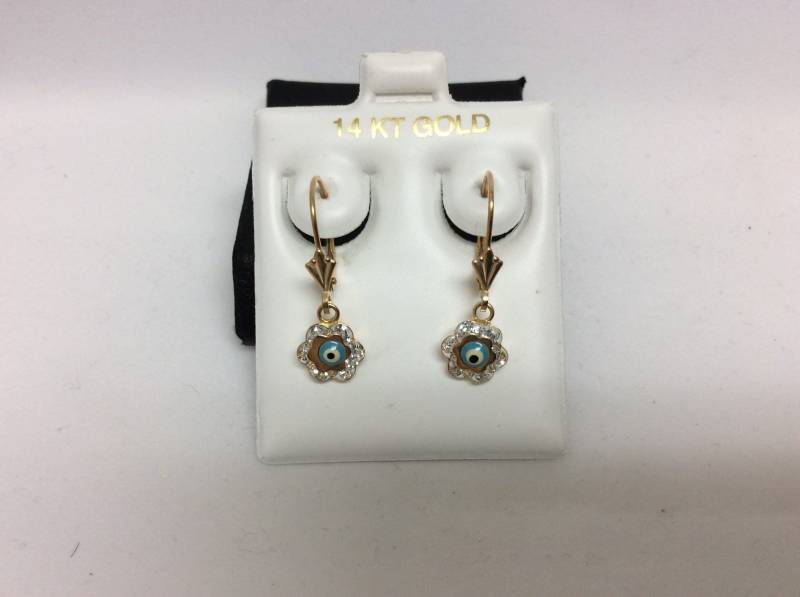 14K Gelb Echtgold Evil Eye Cz Tropfen Frauen Kinder Ohrringe Liverback Sicher von ImpressedJewelry1