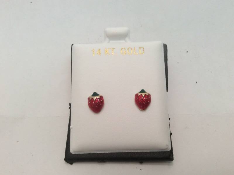 14K Gelb Echtgold Kleine Ohrstecker Rote Erdbeere Emaille Kinder von ImpressedJewelry1