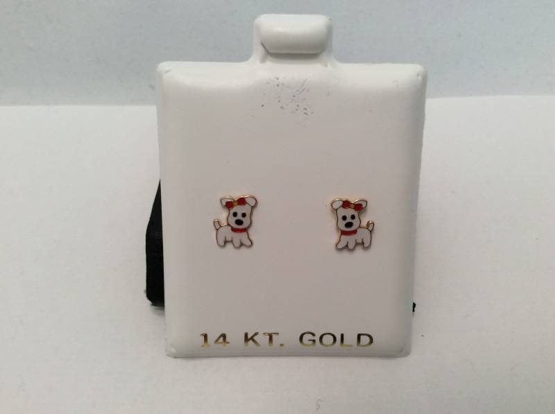 14K Gelb Echtgold Welpe Hund Emaille Bogen Kinder Mädchen Baby Screwback Ohrstecker von ImpressedJewelry1