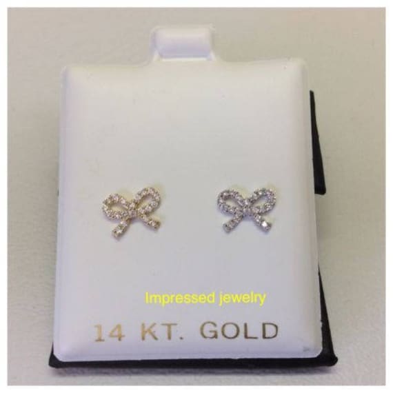 14K-Gelb-Oder-Weiß - Echtgold-Bogen-Ohrstecker-Baby/Kinder-Sicher-Screwbacks von ImpressedJewelry1