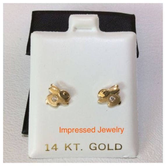 14K Gelb Real Gold Kinder Kubikzirkonia-Kaninchen-Kaninchen-Sicherheits-Bolzen-Schraubenohrring von ImpressedJewelry1