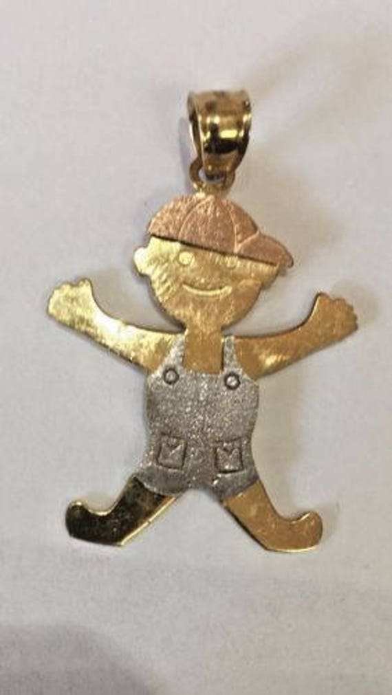 14K Gelbgold Polierte Laser Geätzte Baby Boy Charm Tri-Color 2.10Gramm von ImpressedJewelry1