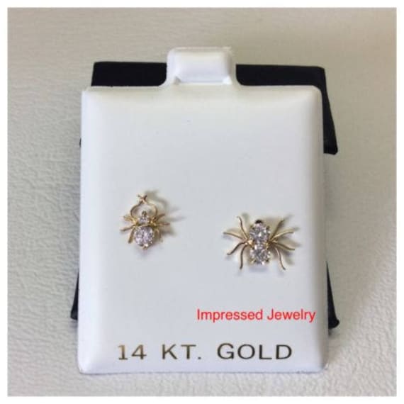 14K Gelbgold Spinne Cz Zirkone Frauen Kinder Ohrringe Mit Schraubverschluss von ImpressedJewelry1