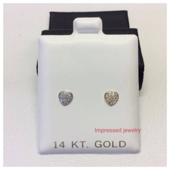 Baby Mädchen 14K Gelb Weiß Gold Stein Herz Cz Schraube Zurück Ohrstecker Klein von ImpressedJewelry1