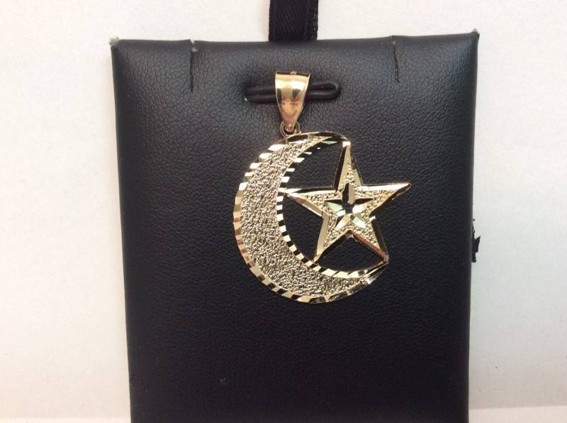 Echt 10K Gelb Echtgold Mond & Stern Anhänger Charm Stück Im Diamond Cut Design 2.70G von ImpressedJewelry1