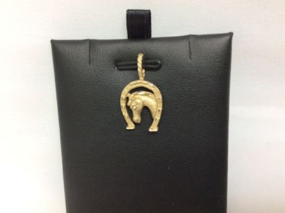 Herren/Damen 14K Gelb Echt Solid Gold Hufeisen Pferdekopf Viel Glück Anhänger von ImpressedJewelry1
