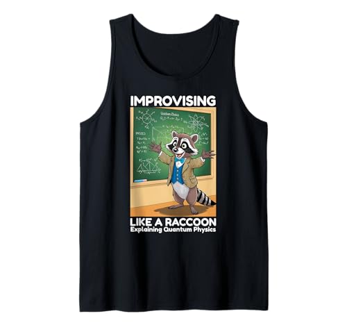 Lustiger Waschbär Improvising Meme Quantum Physics Math Men Boys Tank Top von Improv New Career Teacher Funny Learn on Job