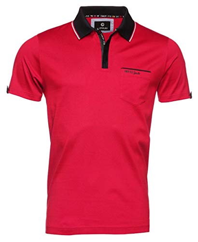 Impulso Poloshirt Zipper rot Marine Weiss mit Brusttasche merceresiert M/50 bis 5XL/62 (5XL/60) von Impulso