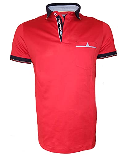 Impulso Poloshirt merceresiert rot Marine gelb mit Reißer und Brusttasche Gr. 48 bis 56 (56) von Impulso