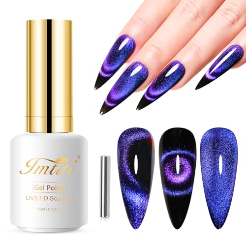 Imtiti 9D Cat Eye UV Gel, 15ML Blauer Chamäleon Katzenauge Nagellack Holografisch Glitzer Mit Magnet UV Led Magnetisch Nail Polish Home DIY Maniküre Nagelsalon von Imtiti