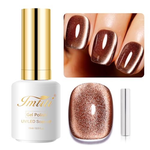 Imtiti Brown Gold Color Gel Nail Polish,15ML Holographic 9D Cat eyes Glitter Magnetic Gel Polish UV Nail Polish with Magnetic Stick for Nail Salon von Imtiti