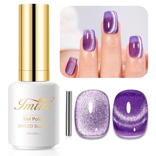 Imtiti Cat Eye UV Gel, 15ML Lavendel Lila Kristall Katzenauge UV Nagellack Holografisches Glitzer Gel Nagellack Mit Magnet Magnetisch Gel Nail Polish Galaxy Glitzer DIY Maniküre Nagelsalon Kit von Imtiti