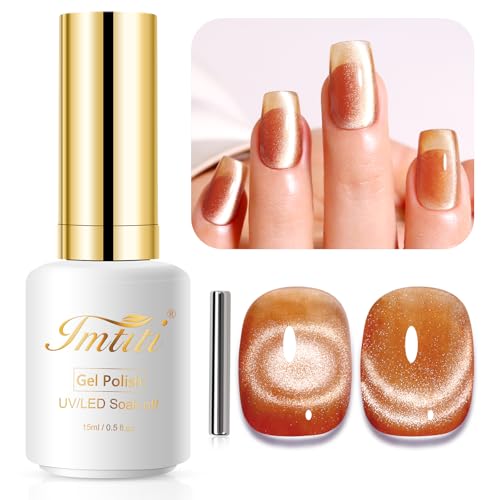 Imtiti Cat Eye UV Gel, 15ML Nackt Braun Gelee Glitter Katzenauge UV Nagellack Holografisches Kristall Glitzer Gel Nagellack Mit Magnet UV Led Magnetisch Gel Nail Polish Galaxy Nagelsalon Kit von Imtiti