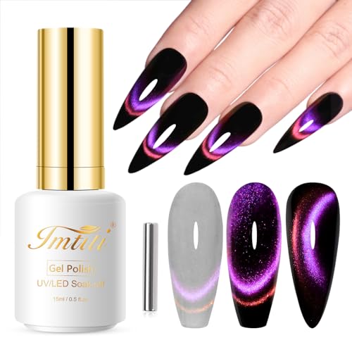 Imtiti Cat Eye UV Gel, 15ML Rosa und Lila Zwei Blitze Glitter Katzenauge UV Nagellack Mit Magnet UV Led Magnetisch Gel Nail Polish schillernd Sparkly Home DIY Maniküre Nagelsalon von Imtiti