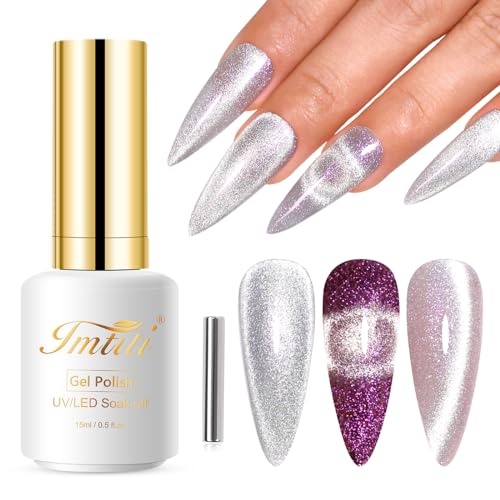 Imtiti Cat Eye UV Gel, 15ML Silber Holografisches Katzenauge UV Nagellack Glitzer Gel Nagellack Mit Magnet Magnetisch Gel Nail Polish Galaxy Glitzer DIY Maniküre Nagelsalon Kit von Imtiti