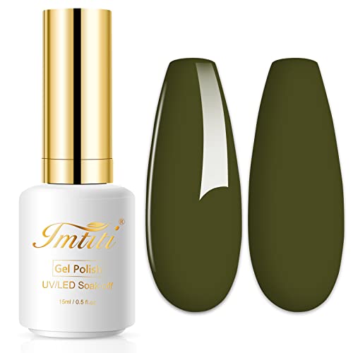 Imtiti Gel Nagellack, 1 Pcs 15 ML Olive Grün Farbe Gel Lack Soak Off LED U V Nagellack DIY Nail Art Starter Maniküre Salon Gels Nagelset für Frauen Mädchen von Imtiti
