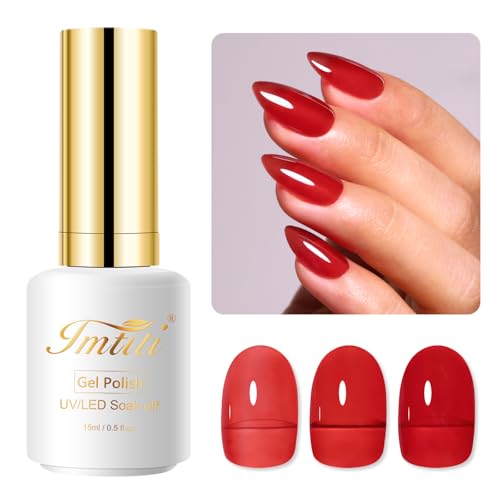 Imtiti Jelly UV Nagellack, 1 Pcs 15ML Rot Gelee UV Gel Nagellack Soak Off Led Jelly Gel Nail Polish Transparent DIY Nagel Starter Maniküre Salon von Imtiti