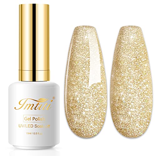 Imtiti Glitter Gel Nagellack, 1 Pcs 15 ML Champagner Gold Glitter Gel Polish Soak Off LED U V Nail Gel Polish DIY Nail Art Starter Maniküre Salon gel nagellack Kit für Frauen Mädchen von Imtiti