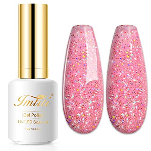 Imtiti Glitter Gel Nagellack, 1 Pcs 15 ML Rosa Glitter Gel Polish Soak Off LED U V Nail Gel Polish Nagellack DIY Nail Art Starter Manicure Salon Gel Nagellack Kit für Frauen Mädchen von Imtiti