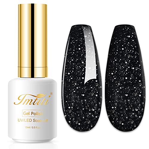 Imtiti Glitter Gel Nagellack, 1 Pcs 15 ML Schwarz Glitter Gel Polish Soak Off LED U V Nail Gel Polish Nagellack DIY Nail Art Starter Maniküre Salon Gel Nagellack Kit für Frauen Mädchen von Imtiti