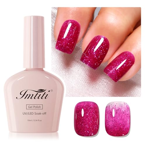 Imtiti Glitter Gel Nagellack, 1Pcs Hot Pink Sparkle Rose Soak Off UV LED Gel Lack, Nail Art Starter Maniküre Salon DIY zu Hause für Frauen (0.34 Fl Oz-960) von Imtiti