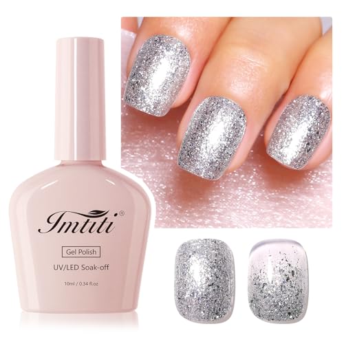 Imtiti Glitter Gel Nagellack, 1Pcs Silber Starlight Gel Lack Sparkle Silber Soak Off UV LED Gel Lack, Nail Art Starter Maniküre Salon DIY zu Hause für Frauen (10 ML) von Imtiti