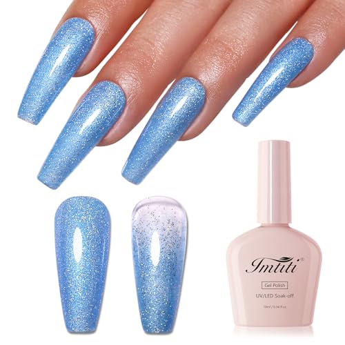 Imtiti Glitzer UV Gel Nagellack, Blau Schillernder Glitter Gel Nail Polish Herbst Winter Diamant Schimmer Soak Off UV Led Starter Maniküre 10ML von Imtiti