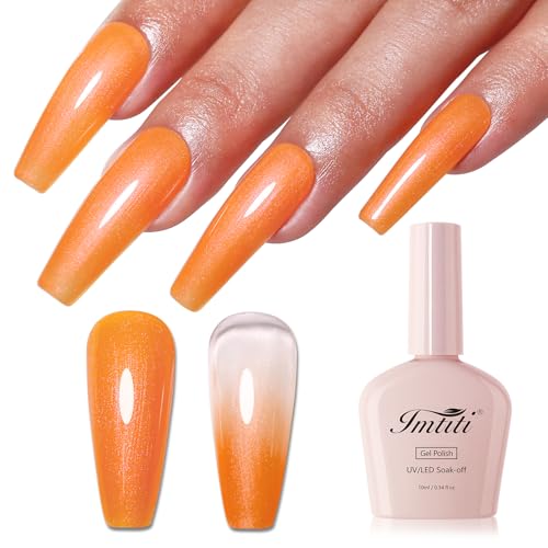 Imtiti Glitzer UV Gel Nagellack, Leuchtend Orange Perle Schillernder Glitter Gel Nail Polish Herbst Winter Diamant Schimmer Soak Off UV Led Starter Maniküre 10ML von Imtiti